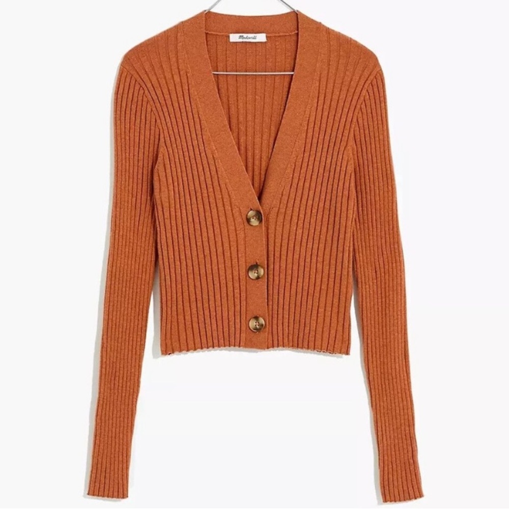 Madewell Tan and Orange Ribbed Cardigan Sweater